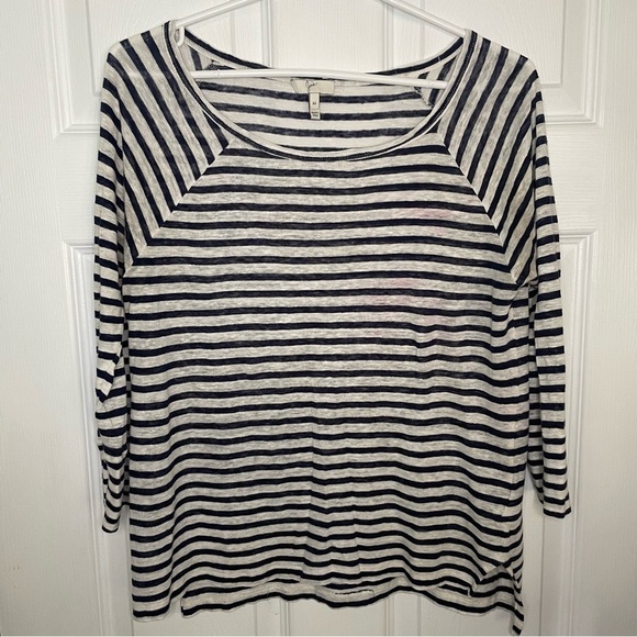 Joie 100% Linen Blue and White Striped 3/4 Length Sleeve Top Medium - Picture 1 of 6